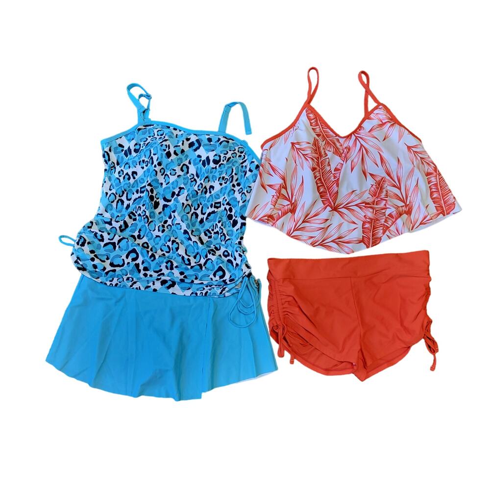 Swimsuit Lot Size XL Tankini Boy Short Ruched Adjustable Blue and Coral New